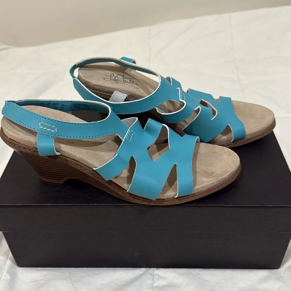 Lifestride Women's turquoise Wedge Sandals Sz 9 - Picture 2 of 7